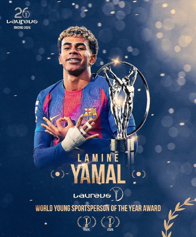 网球双星登顶劳伦斯奖 亚马尔首获新人殊荣